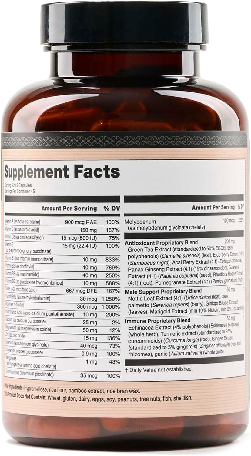 NatureWise Multivitamínico para Hombres - Apoyo Diario - Minerales y Hierbas para Energía, Rendimiento, Inmunidad - con Vitamina A, C, D, Complejo B - Sin Soja ni Gluten, No GMO - 90 Cápsulas