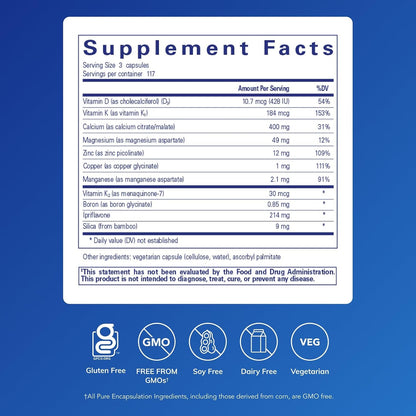 Pure Encapsulations +Cal+ con Ipriflavona | Complemento mineral, vitamínico y herbal para la salud ósea | 351 cápsulas – Image 2