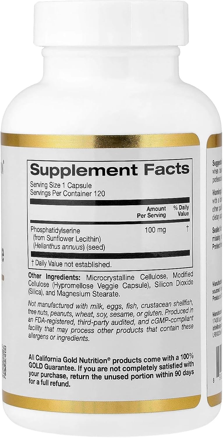 California Gold Nutrition Sunflower Phosphatidylserine, 100 mg, 120 Cápsulas Vegetales