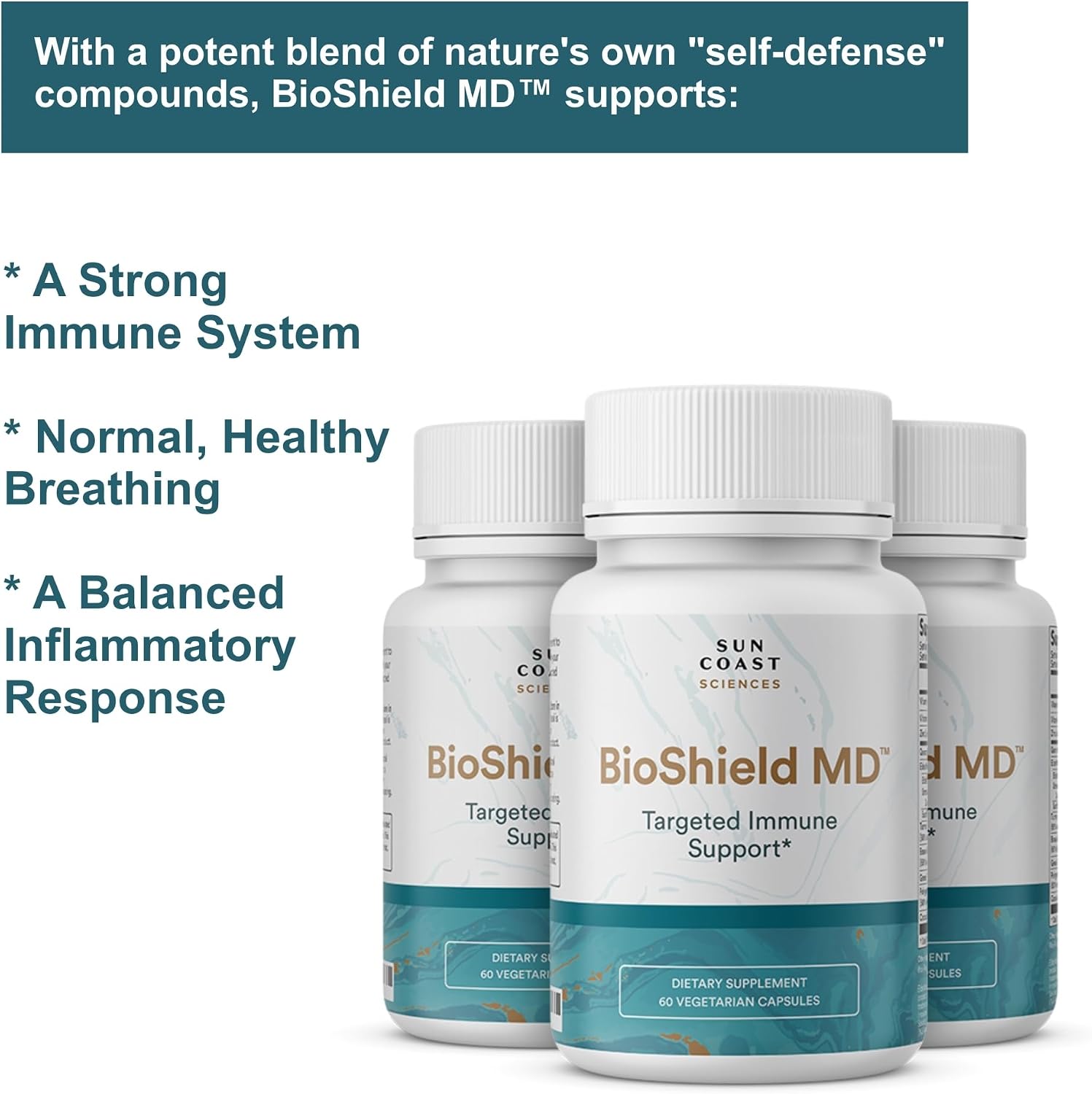 SUN COAST SCIENCES BioShield MD – Apoyo Inmunitario Premium con Vitamina C, D y Zinc (60 Cápsulas)
