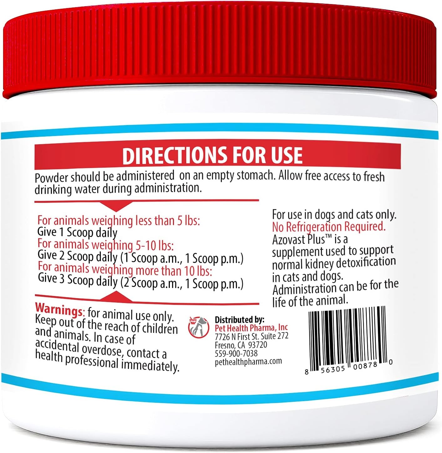 Azovast Plus Suplemento Renal para Perros y Gatos, Polvo Oral (340 g) - 240 Dosis (2 Frascos) - Apoya la Función Renal