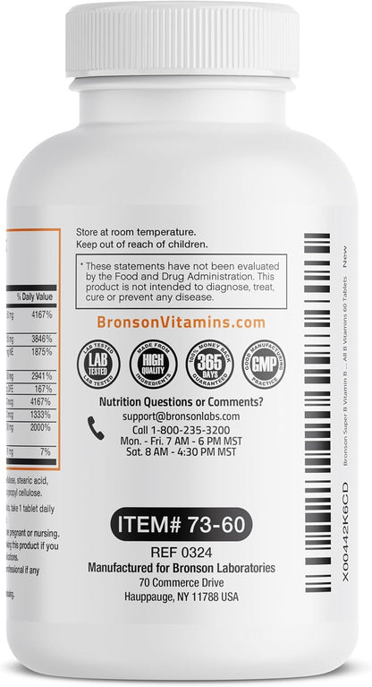 Bronson Super B Complejo B de Vitaminas con Liberación Sostenida (Vitamina B1, B2, B3, B6, B9 - Ácido Fólico, B12) Contiene – Image 5