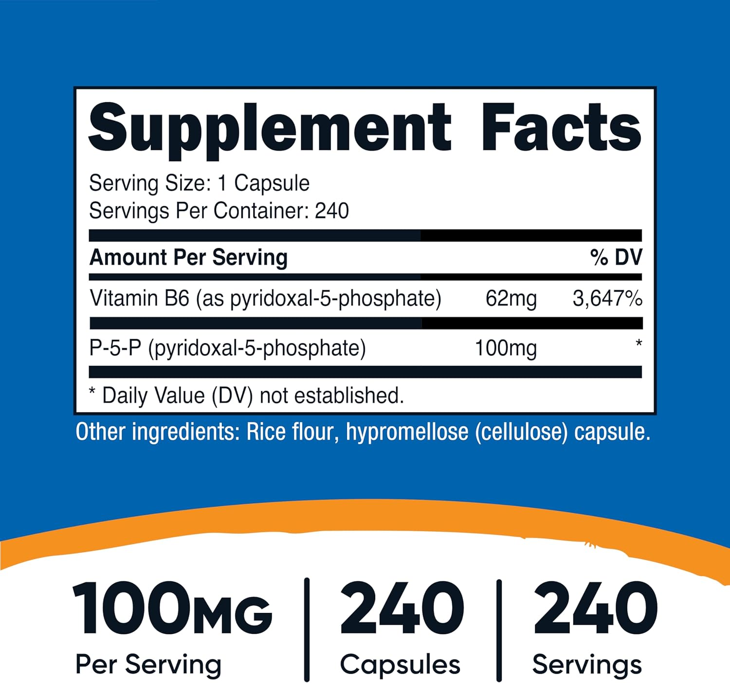 Nutricost P5P Vitamina B6 Activa 100mg, 240 Cápsulas - Piridoxal-5-Fosfato