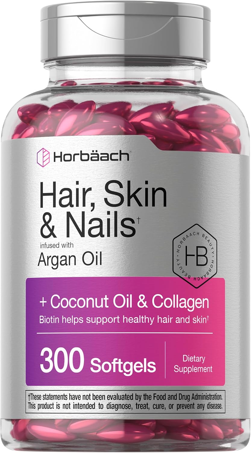 Horbäach Vitaminas para Cabello, Piel y Uñas - 300 Cápsulas Blandas con Biotina y Colágeno