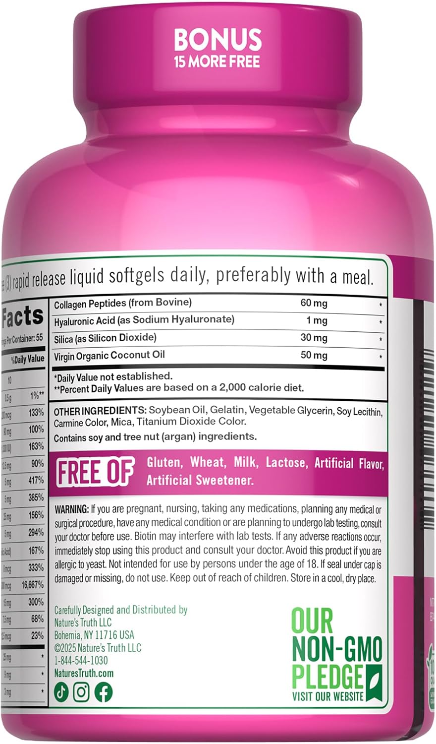 Nature's Truth Hair, Skin & Nails Vitamins | 5000 mcg Biotin | 165 Softgels | with Collagen