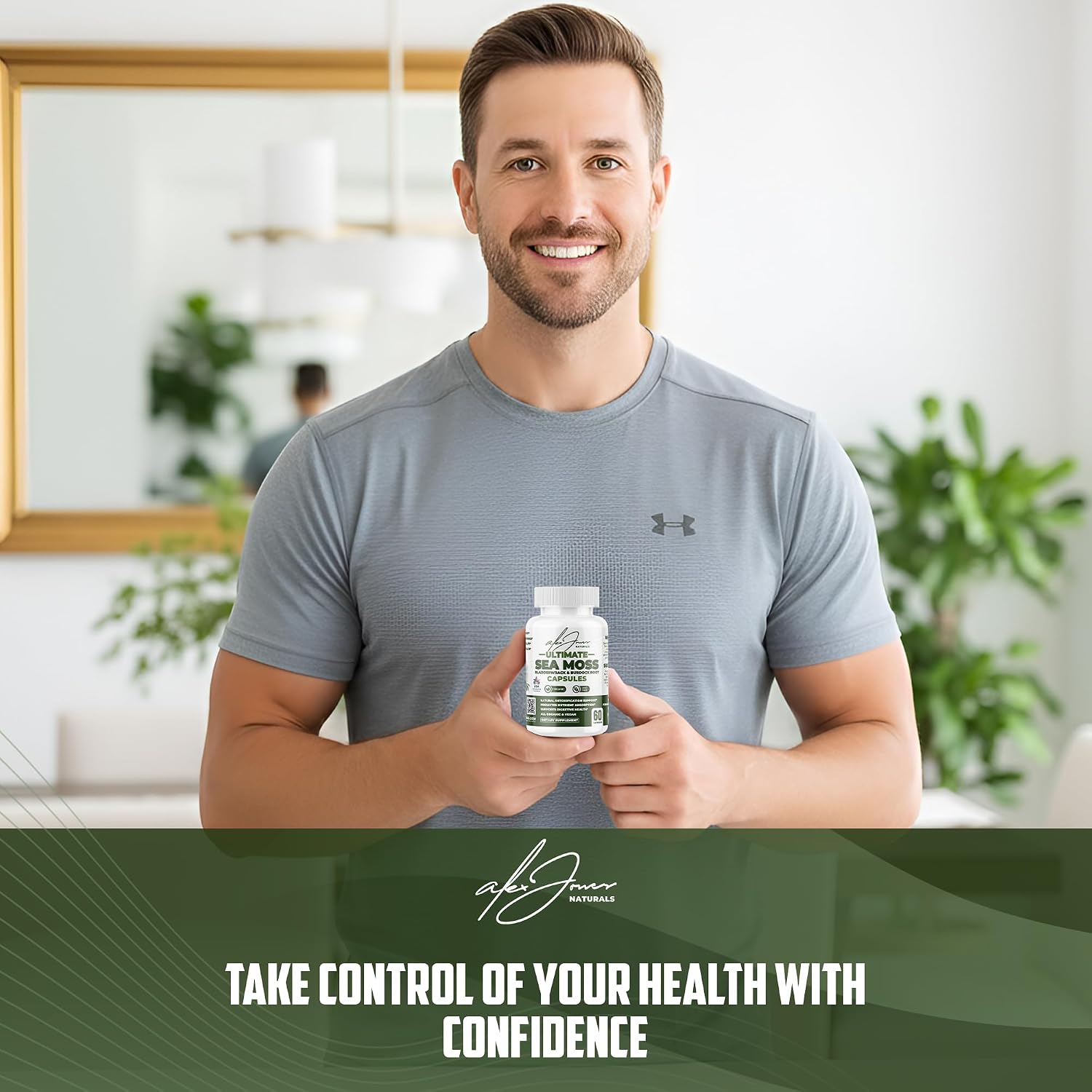 Alex Jones Ultimate Seamoss Capsules – Suplemento Vegano de Algas Marinas con Bladderwrack y Raíz de Bardana – Apoyo Inmunológico, Energía – 60 Cápsulas