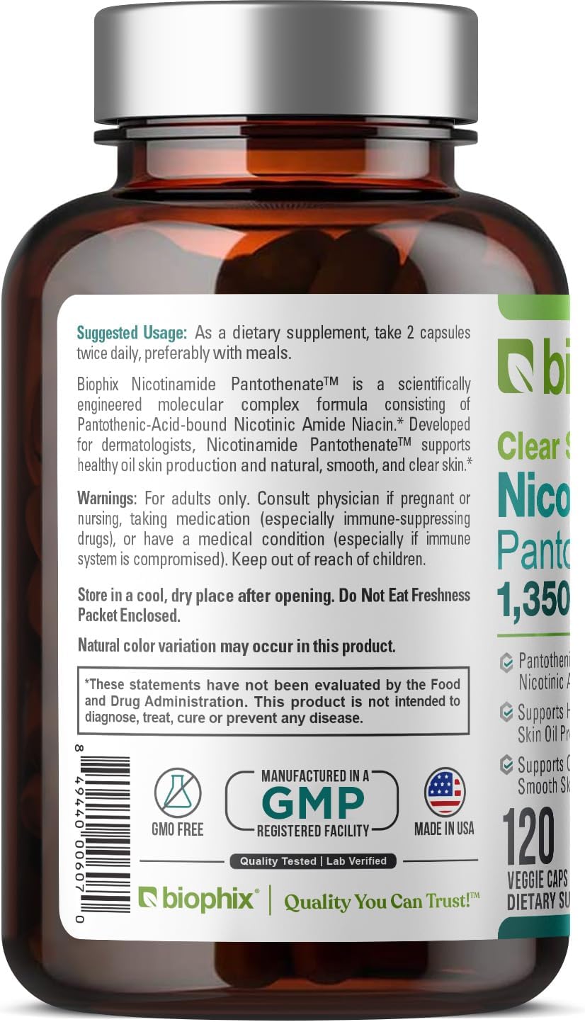 biophix B-3 Nicotinamida y Ácido Pantoténico 1350 mg 120 Cápsulas Vegetales - Clear Skin Series