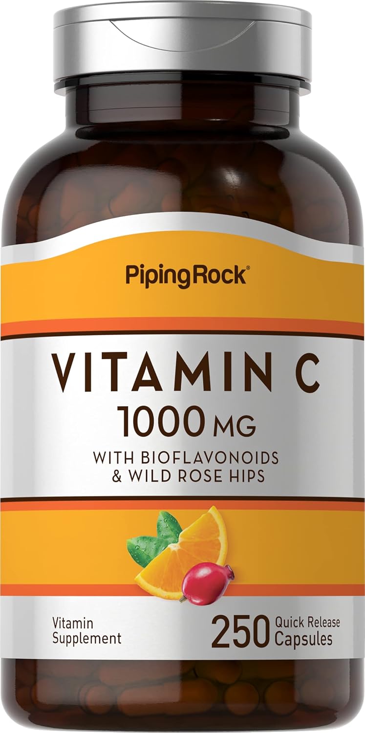 Piping Rock Vitamin C 1000mg | 250 Cápsulas | con Bioflavonoides y Escaramujo | Suplemento para Mujeres y Hombres | No-GMO, Sin Gluten
