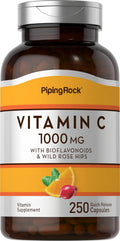 Piping Rock Vitamin C 1000mg | 250 Cápsulas | con Bioflavonoides y Escaramujo | Suplemento para Mujeres y Hombres | No-GMO, Sin Gluten