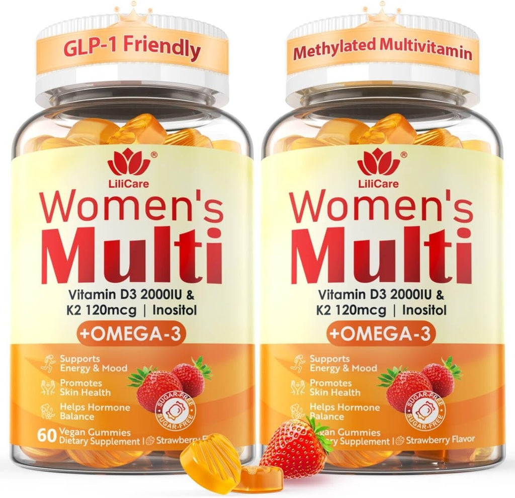 LILICARE Gominolas Multivitamínicas para Mujer con Omega-3, D3+K2 y B12 Metilada - Sin Azúcar (120 uds)