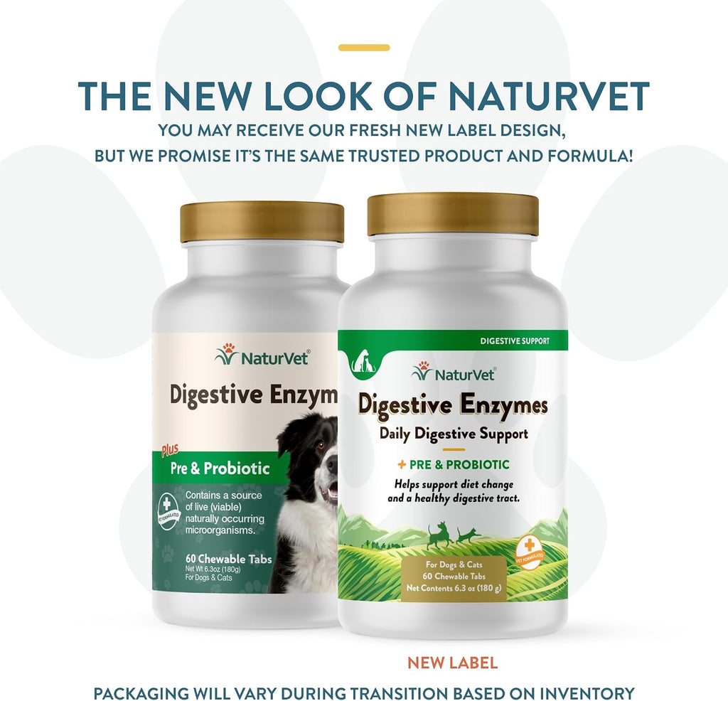 NaturVet – Enzimas Digestivas con Probióticos y Prebióticos para Perros y Gatos (60 Comprimidos Masticables)