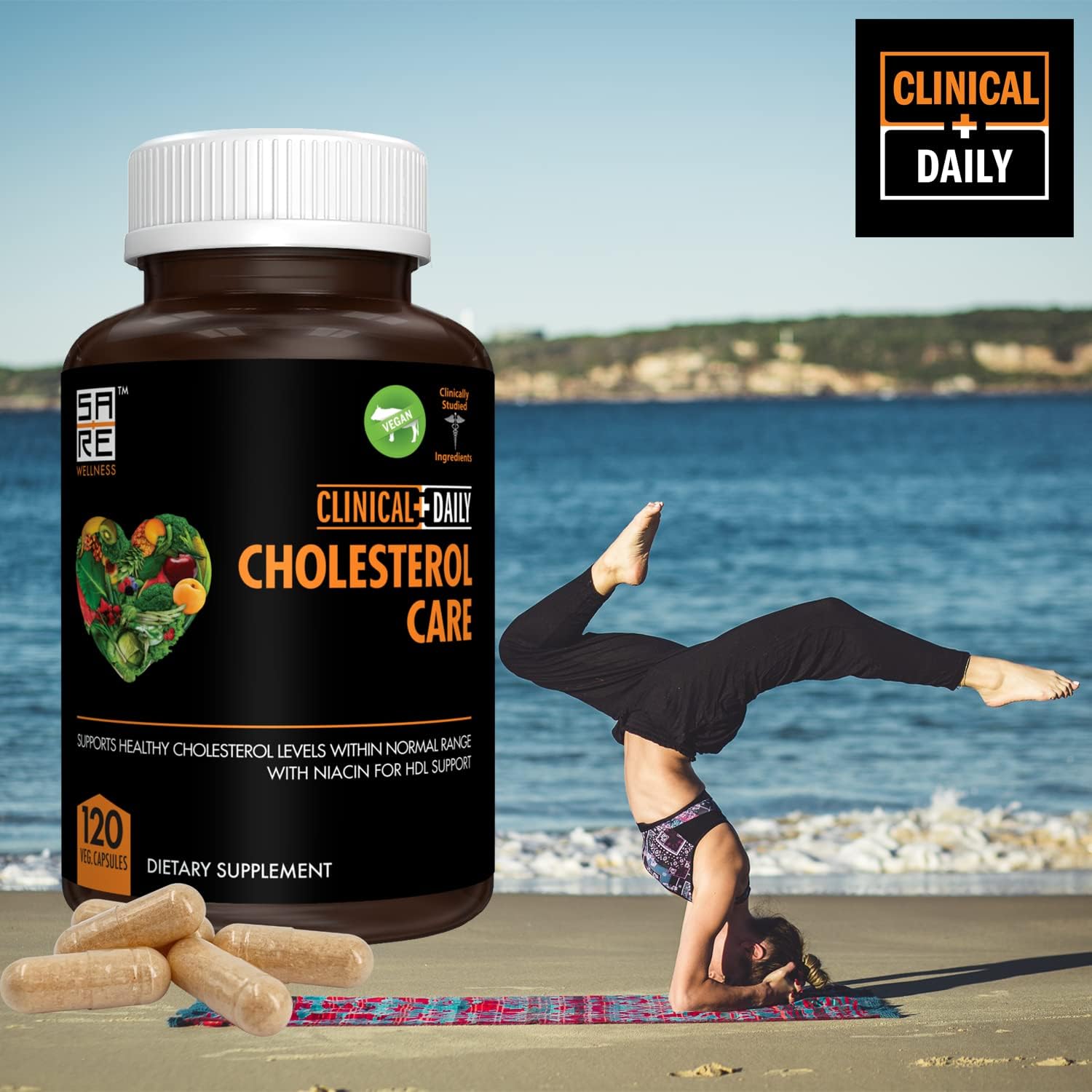 Clinical Daily Cholesterol Care - Complemento para el Colesterol con Esteroles Vegetales, Vegano, 120 Cápsulas