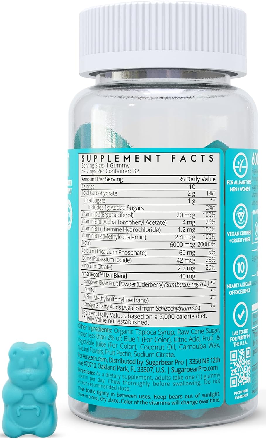 SugarbearPRO Gomitas de Vitamina para el Cabello - Biotina 6000mcg - Suministro de 1 Mes
