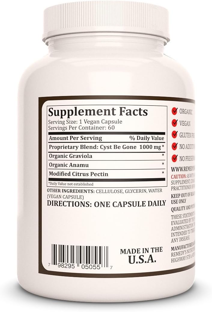 Cyst Be Gone | 1000 mg, 60 Cápsulas Veganas - Suplemento Herbal