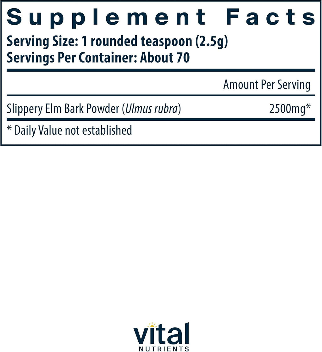 Vital Nutrients Slippery Elm Bark Powder - 2500 mg - Apoyo Gastrointestinal
