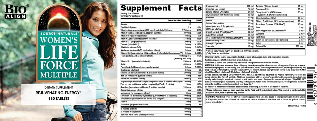 Source Naturals Women's Life Force Multiple, Multivitamínico Diario para Mujeres, 180 Comprimidos