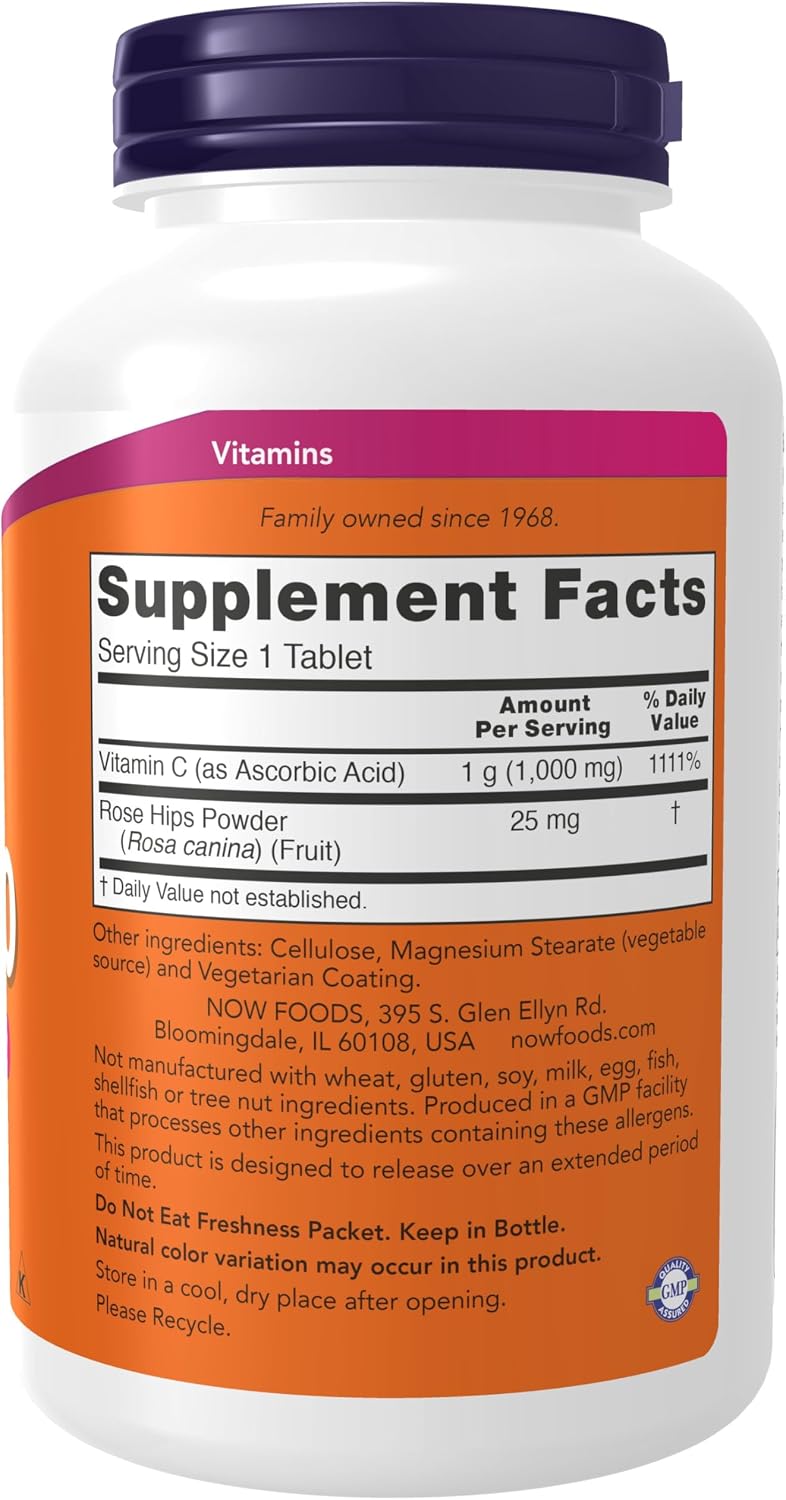 NOW Foods, C-1000 Vitamina C-1000 Liberación Sostenida con Escaramujo, 250 Comprimidos