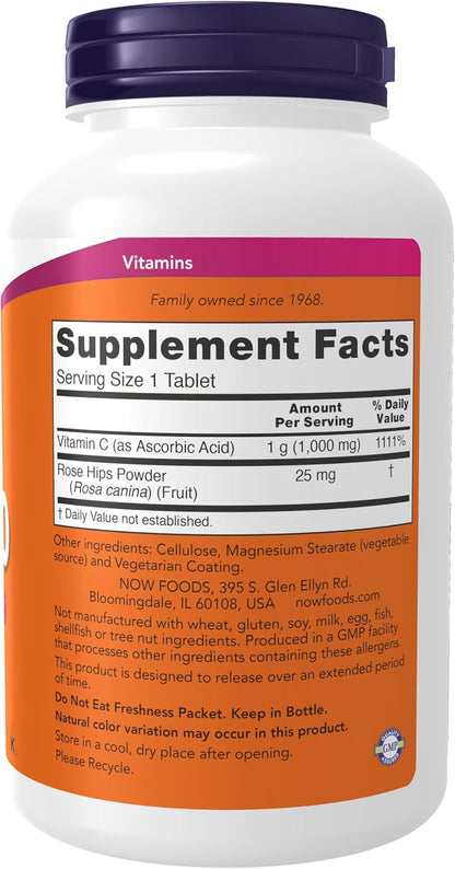 NOW Foods, C-1000 Vitamina C-1000 Liberación Sostenida con Escaramujo, 250 Comprimidos – Image 2