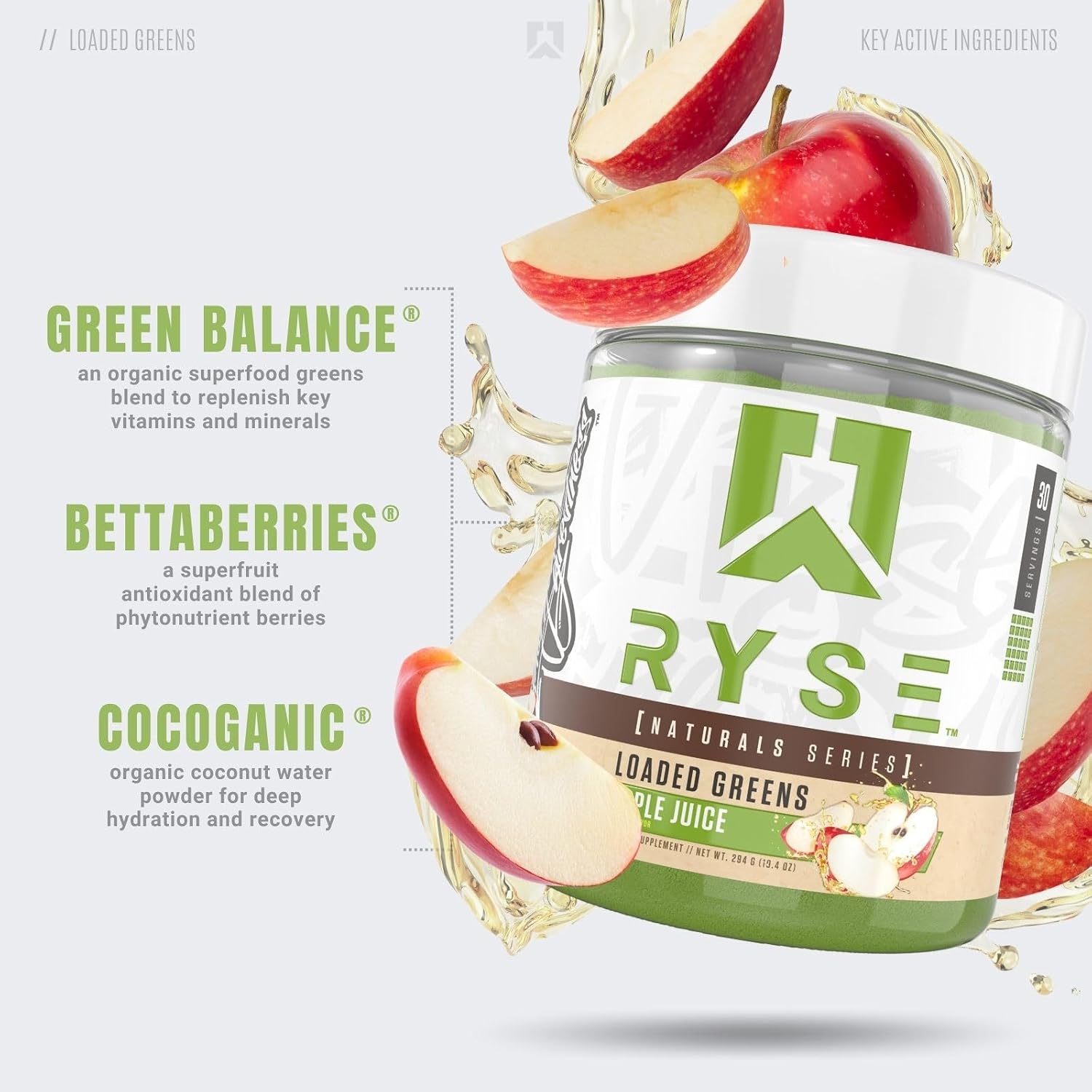 RYSE Loaded Greens Superfood Powder - Manzana - 30 Dosis