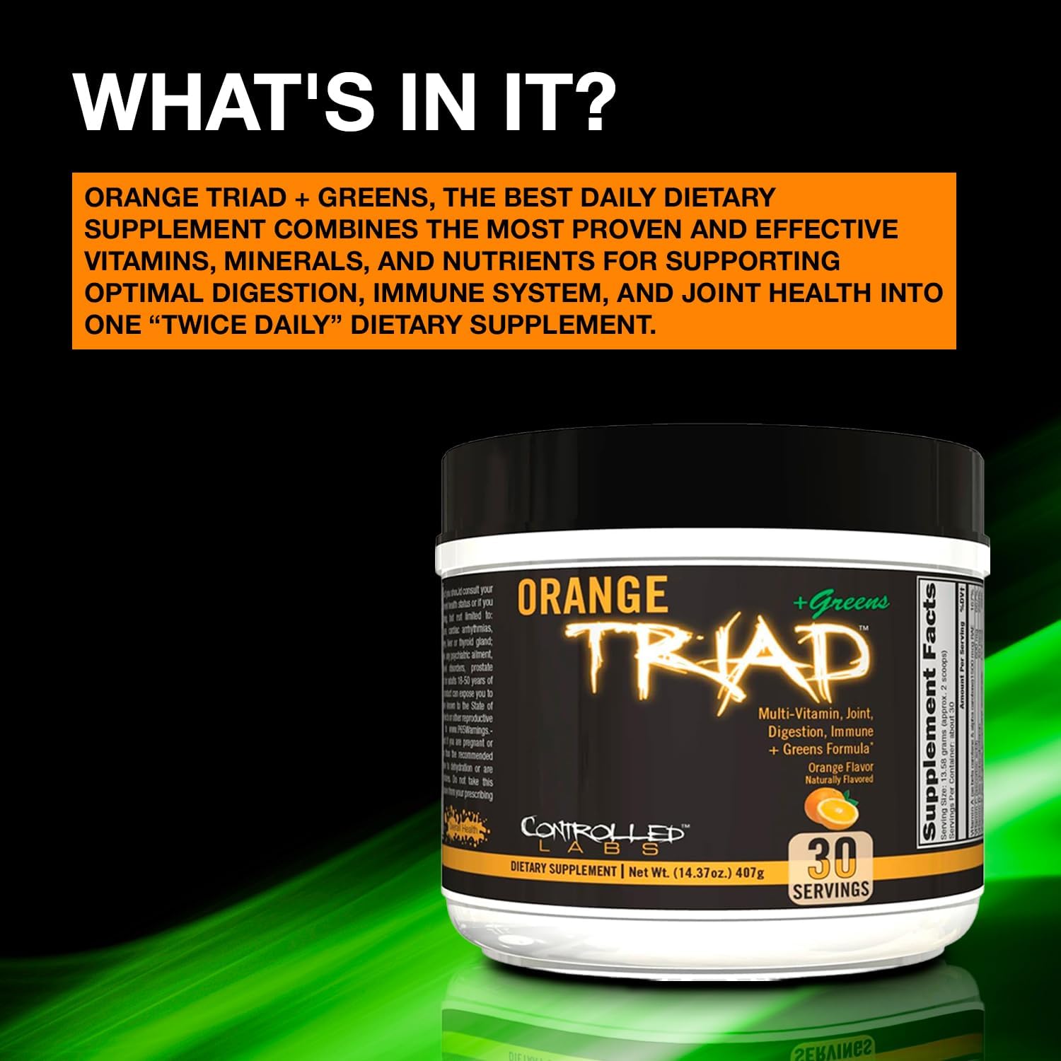 CONTROLLED LABS Orange Triad Plus Greens - Multivitamínico Deportivo para Hombres y Mujeres, 30 Dosis