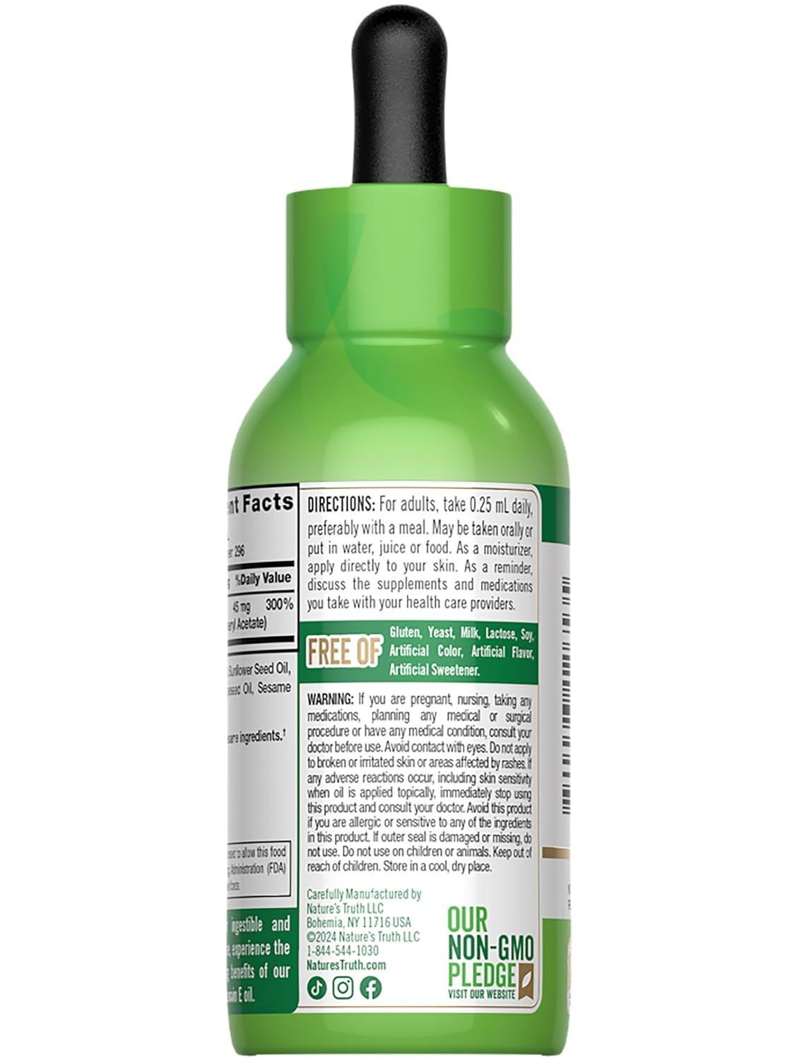 Nature's Truth Aceite de Vitamina E 30.000 UI | 74 ml | Uso Oral y Tópico | Vegano