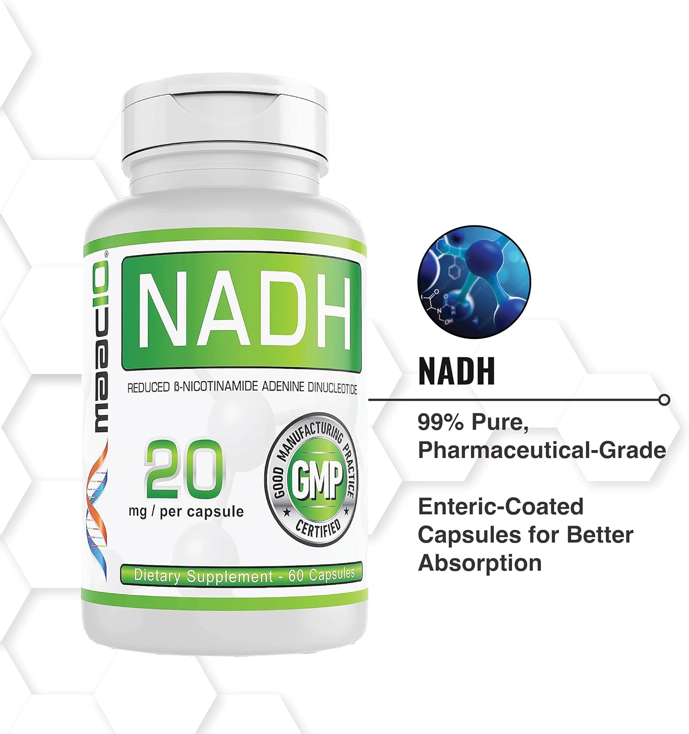 MAAC10 NADH 20 mg, 60 Cápsulas – Energía y Longevidad