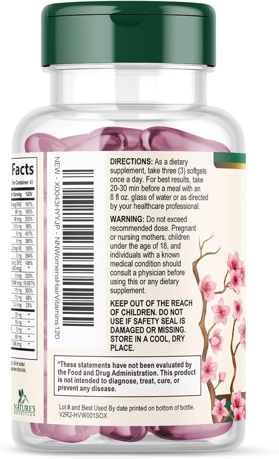 Nature's Nutrition - Biotina 5000 mcg con Colágeno y Ácido Hialurónico para Cabello, Piel y Uñas - 120 Cápsulas Blandas