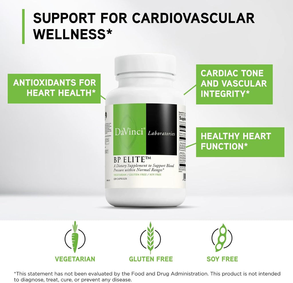 DAVINCI Laboratories BP Elite - Cardiovascular Health - Magnesium, Vitamin C and Herbal Extracts - 120 Capsules
