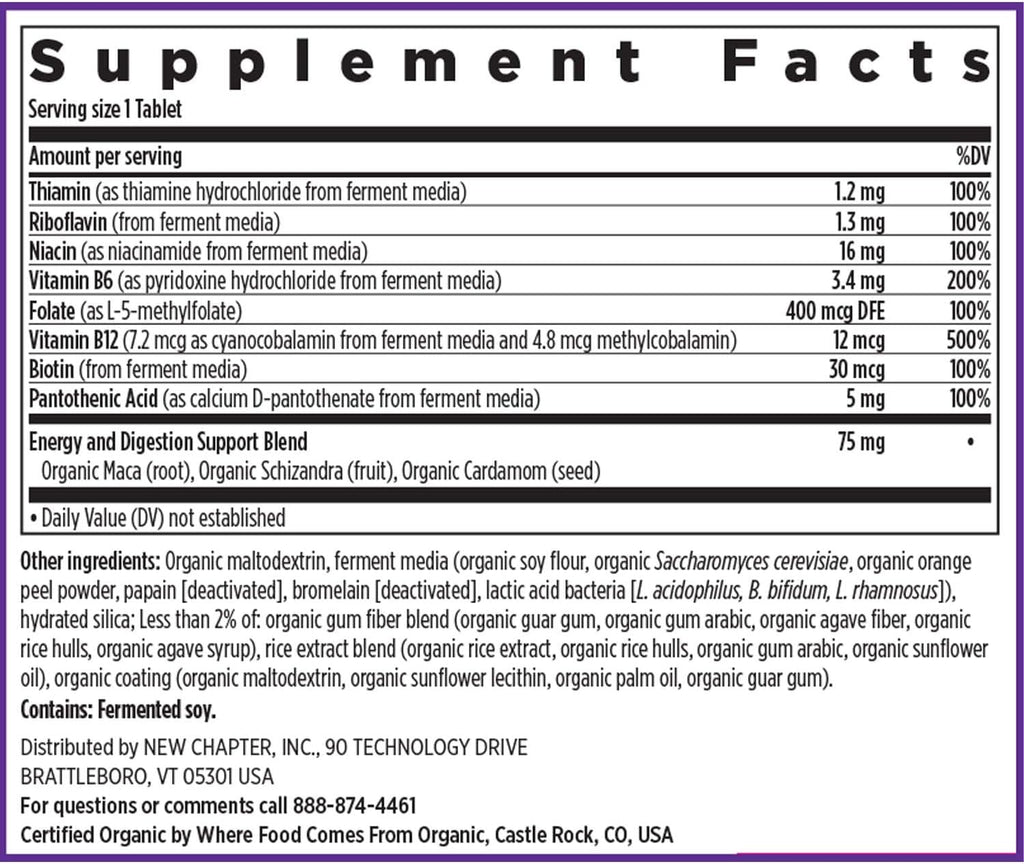 New Chapter Complejo Vitamina B Fermentado – 60 Cápsulas – 1 al Día – Vegano y Ecológico