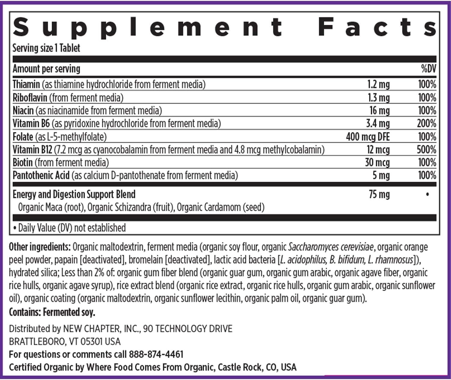 New Chapter Complejo Vitamina B Fermentado – 60 Cápsulas – 1 al Día – Vegano y Ecológico