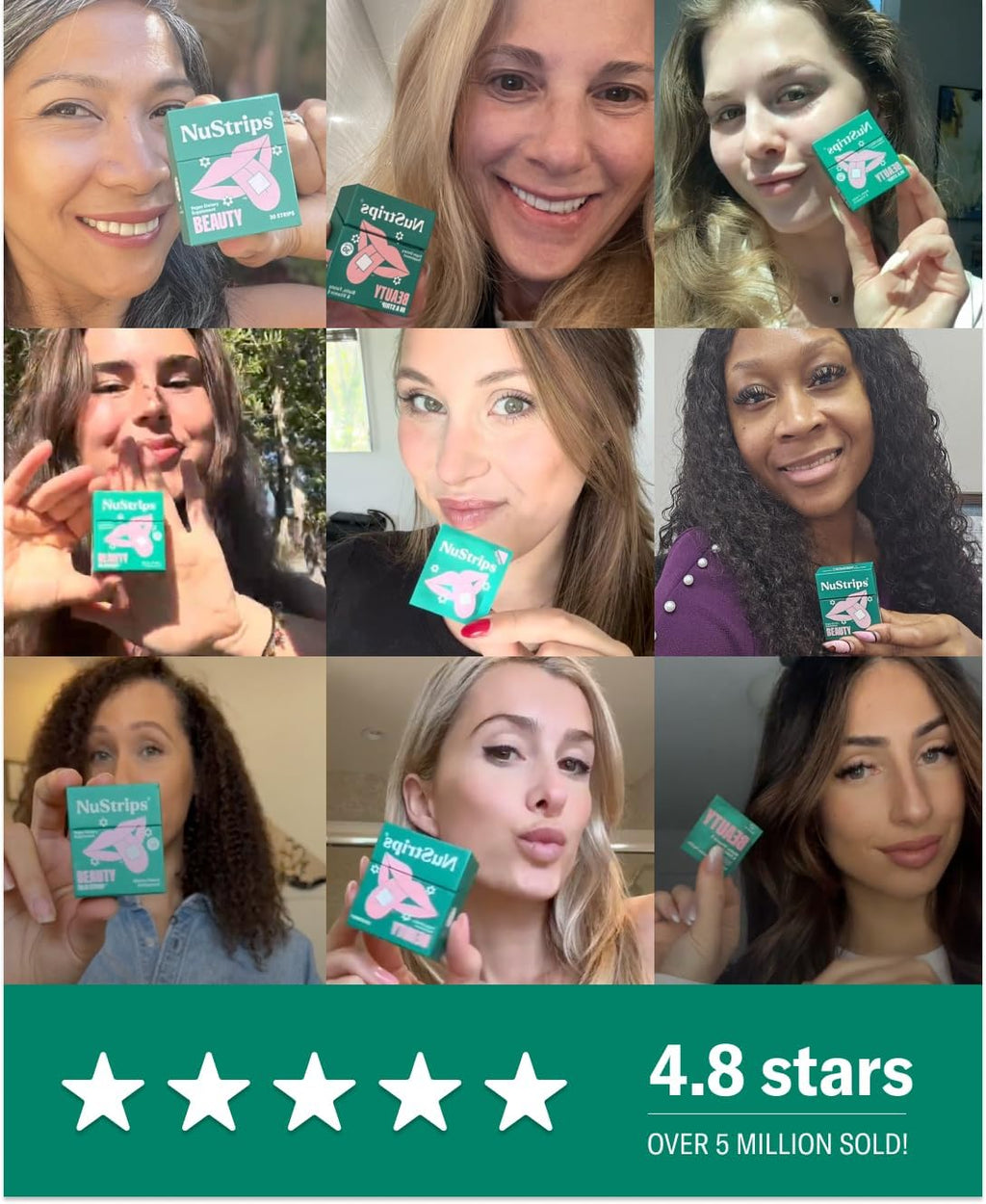 NuStrips Fast-Dissolving Beauty Strips con Biotina, Folato y Vitamina E – 30 tiras sabor fresa
