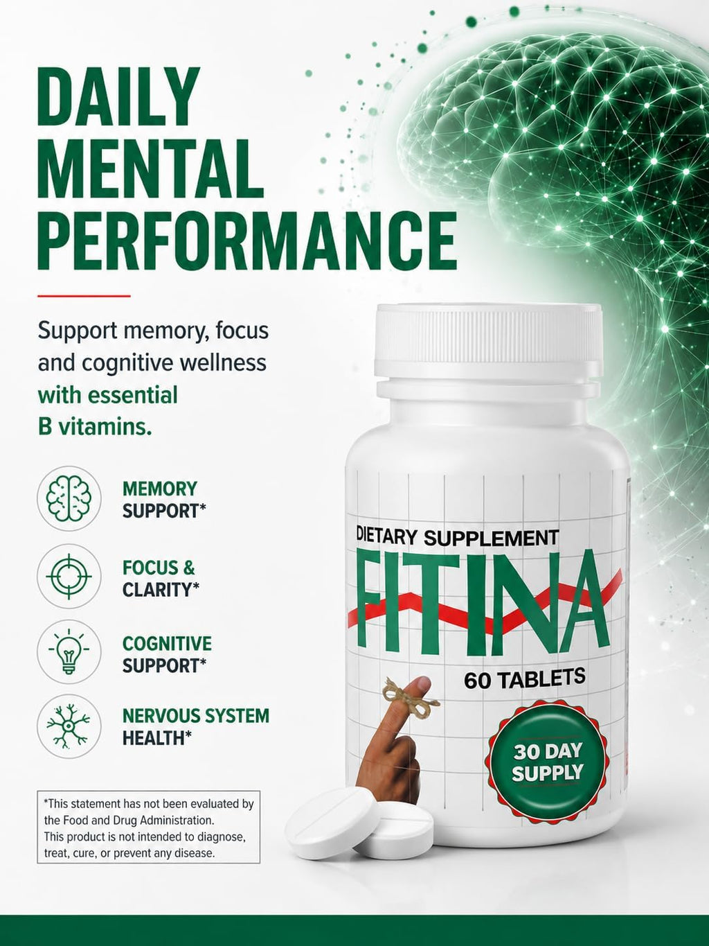 Fitina Complemento Cerebral con Vitamina B6 y Tiamina - 60 Comprimidos