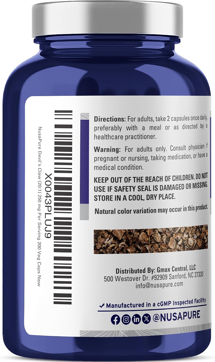 NusaPure Garra del Diablo, 250 mg, 200 Cápsulas Veganas (No-GMO, Vegano)