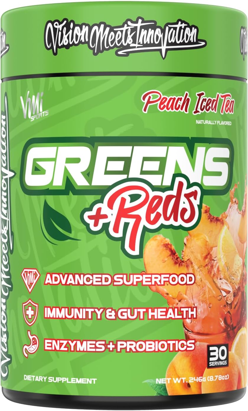 VMI Sports Greens + Reds Advanced Superfood con Probióticos y Enzimas - Sabor Chocolate (30 dosis)