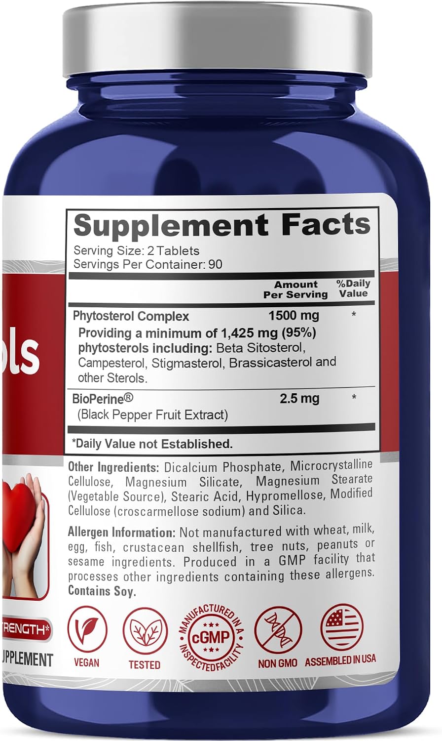 NusaPure Esteroles Vegetales 1500 mg - 180 Comprimidos (No Transgénico, Vegano) con Bioperina