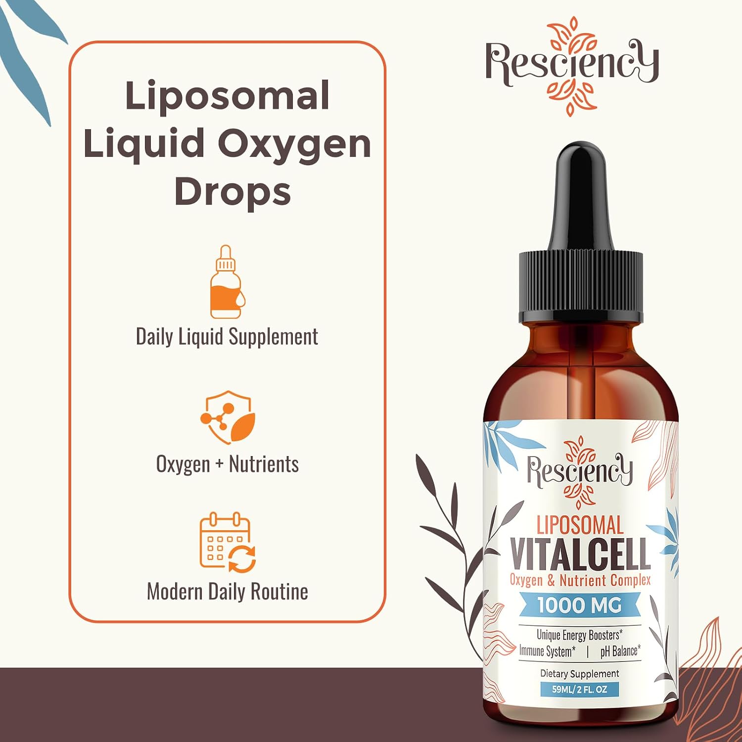13-in-1 Gotas de Oxígeno Líquido con Nutrientes, Fórmula Liposomal - Resciency