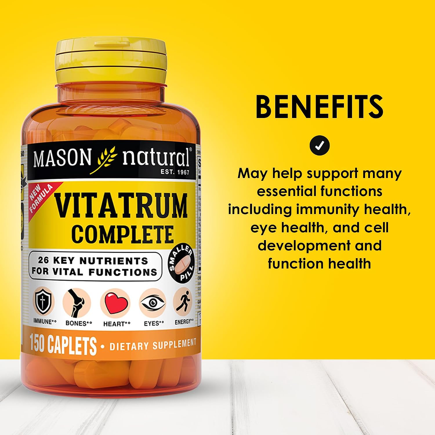 MASON NATURAL Vitatrum Complete Multivitamínico y Multimineral - Apoya Inmunidad, Huesos, Corazón y Energía - 150 Comprimidos