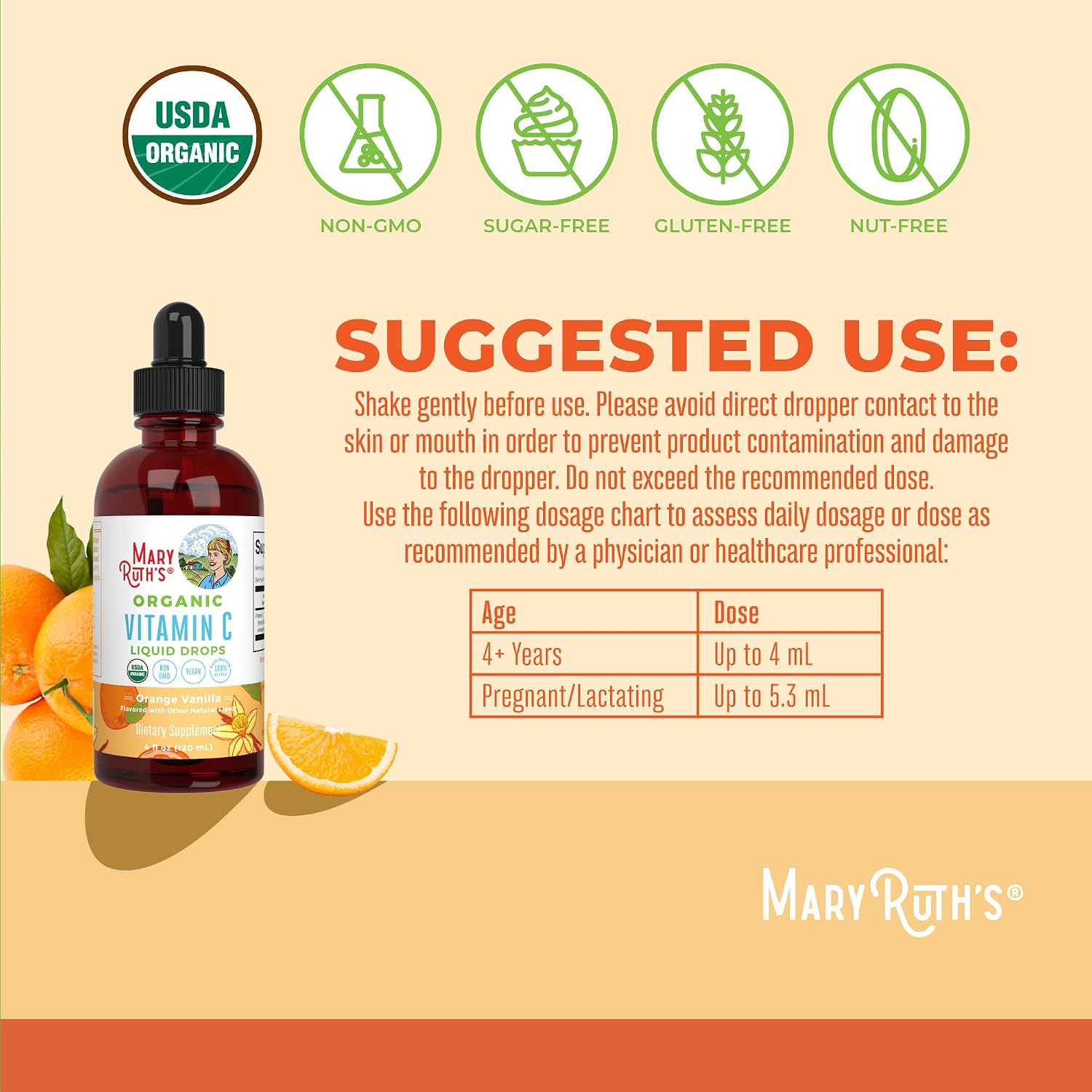 Suplemento de Vitamina C Líquida Orgánica de MaryRuth's - Gotas de Acerola - 118 ml