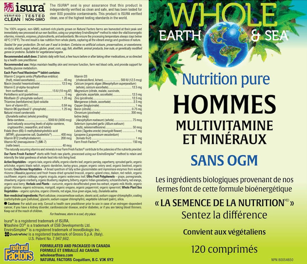 Natural Factors Whole Earth & Sea Multivitamínico y Mineral para Hombres - 120 Comprimidos (60 Dosis)