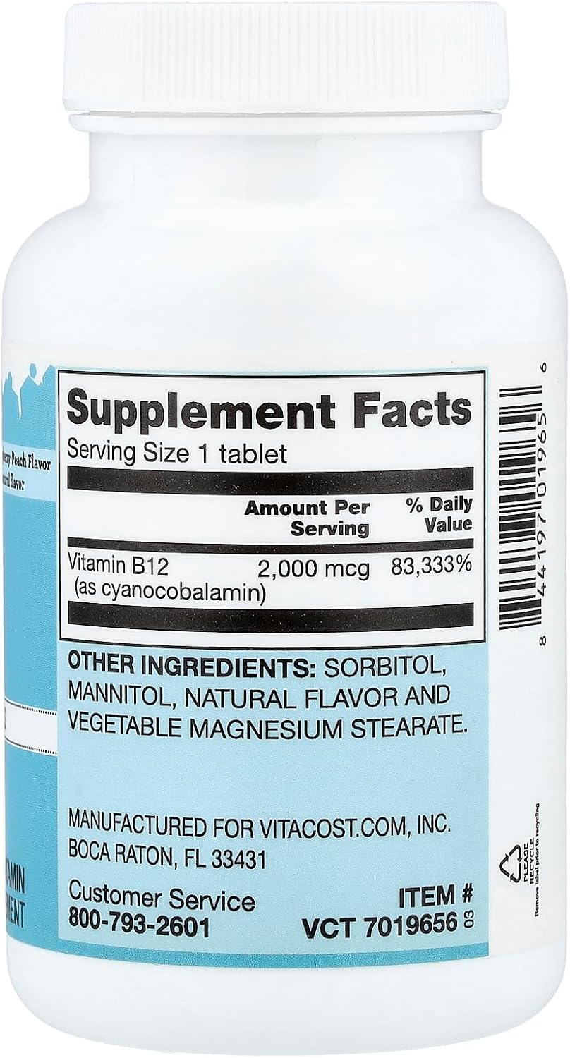 Vitacost Vitamin B12 Melts, Natural Raspberry-Peach, 2000 mcg, 50 Tablets