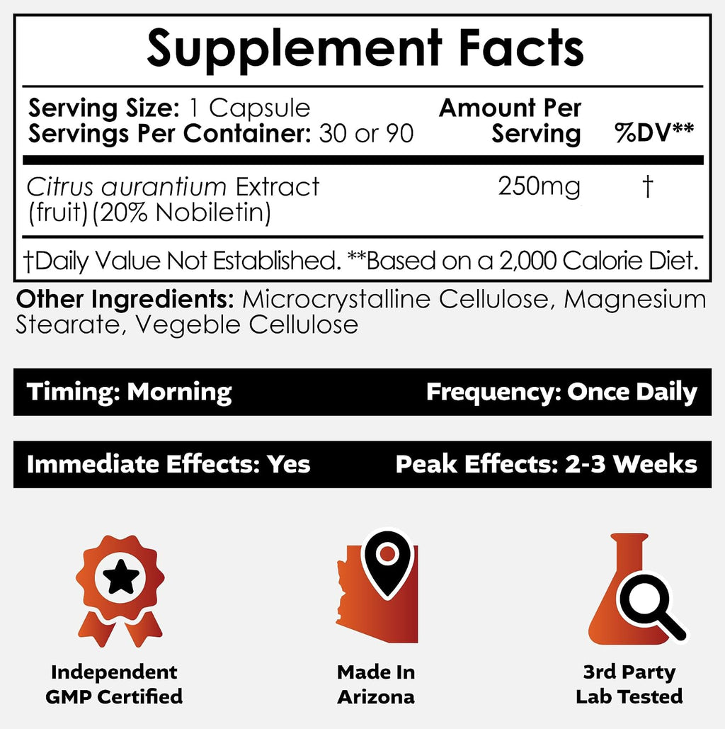 Nootropics Depot Nobiletin Cápsulas | 250mg | 30 Cápsulas | Extracto 20% | Citrus aurantium