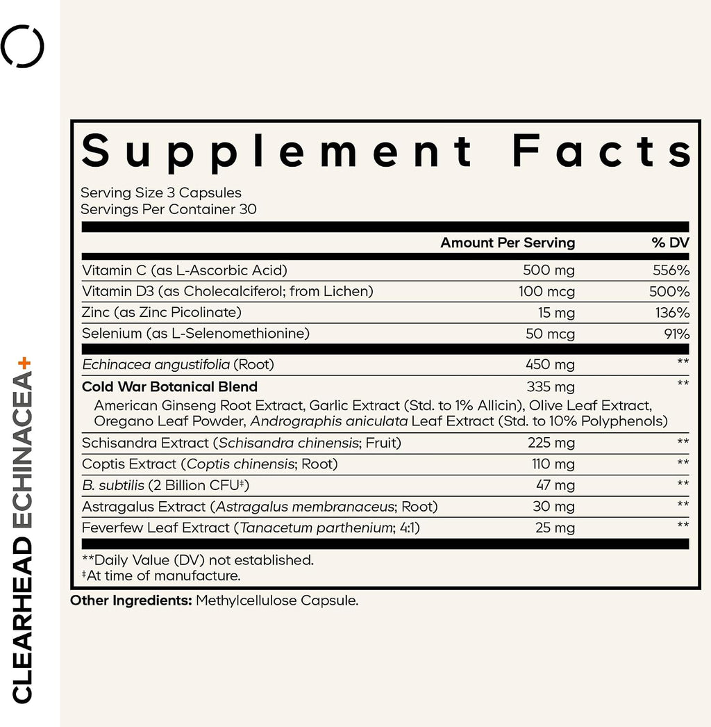 Codeage Clearhead Echinacea+ - Suplemento Herbal con Equinácea, Ginseng y Tanaceto, 90 Cápsulas