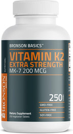 Bronson Vitamin K2 MK-7 200mcg Extra Strength, 250 Vegetarian Tablets