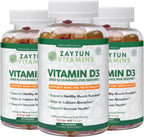 Zaytun Halal Gominolas de Vitamina D3 2000 UI - Apoyo Óseo e Inmune, Sin Gluten, 3 Envases