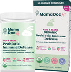 MamaDoc Rx Probiótico Orgánico para Niños y Adolescentes - Defensa Inmune - 5 mil millones de UFC - Sin Azúcar, Vegano, Sin Gluten - 14 Cepas Probióticas, Prebióticos, Vitamina C y D - 30 Comprimidos Masticables