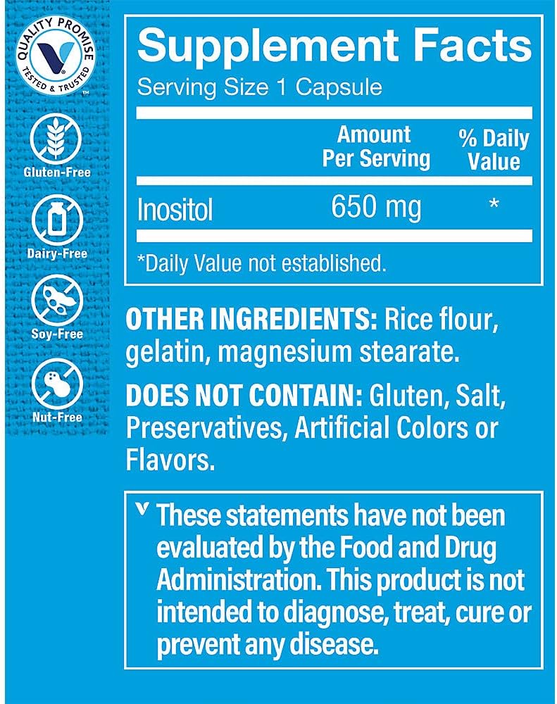 The Vitamin Shoppe Inositol 650 mg - 300 Cápsulas - Complemento Alimenticio