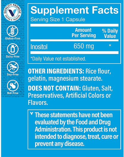 The Vitamin Shoppe Inositol 650 mg - 300 Cápsulas - Complemento Alimenticio – Image 2