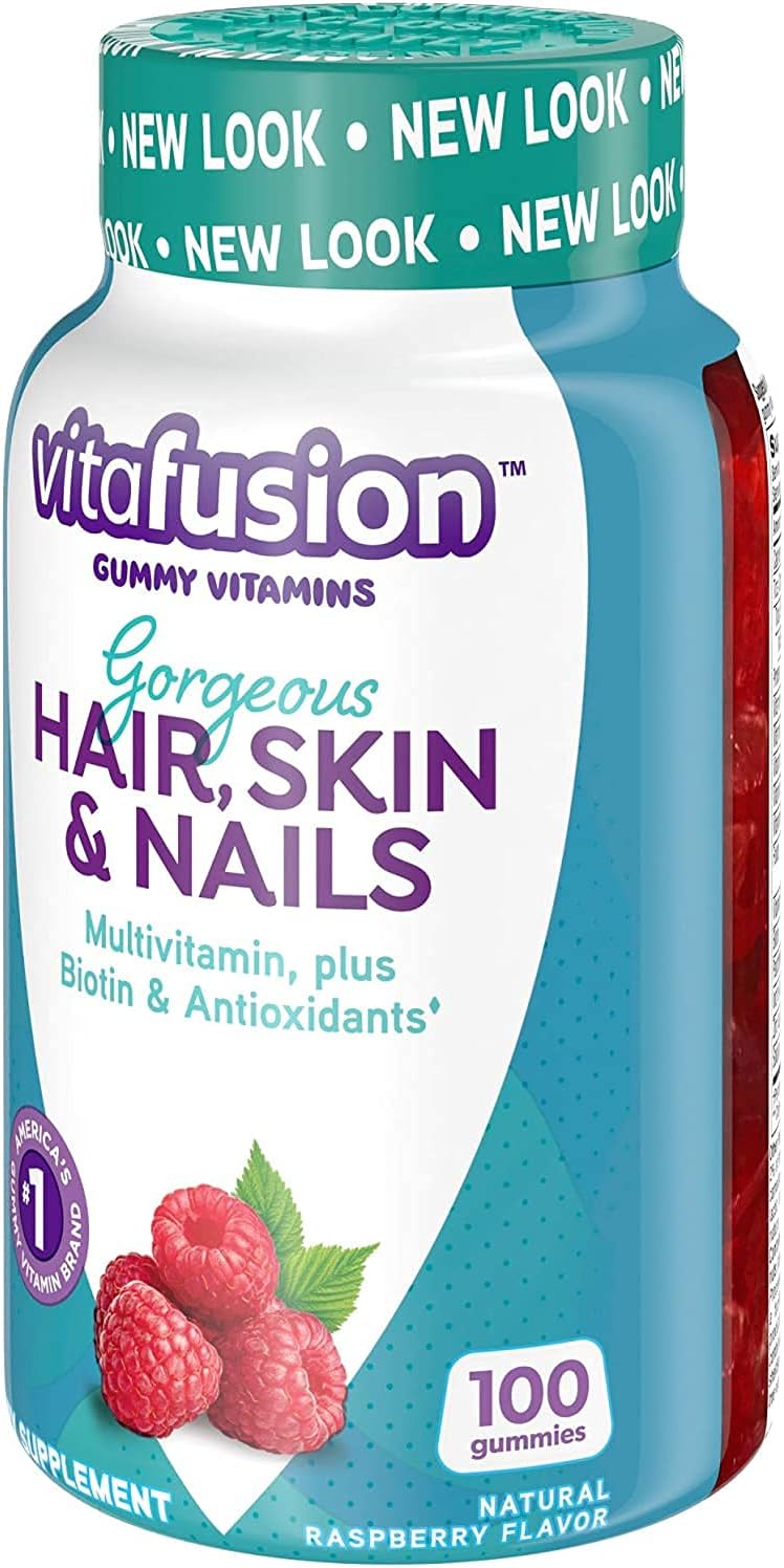 Vitafusion Gorgeous Hair, Skin & Nails Multivitamínico, Frambuesa 100 Gomitas (Paquete de 2)