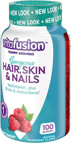 Vitafusion Gorgeous Hair, Skin & Nails Multivitamínico, Frambuesa 100 Gomitas (Paquete de 2)
