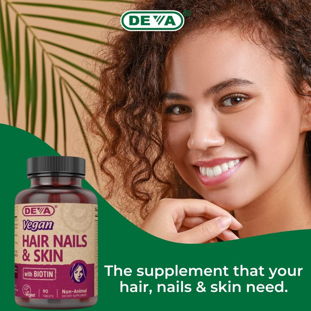 DEVA Suplemento Vegano para Cabello, Piel y Uñas con 500 mcg de Biotina, 90 Comprimidos (Paquete de 2)
